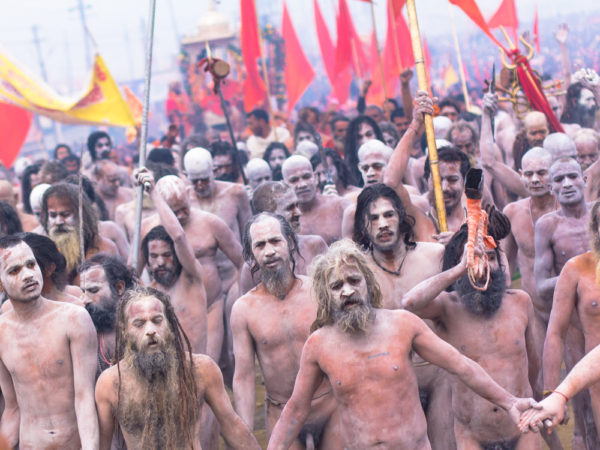 The procession of Naga Sadhus  during Shahi snan ( main bathing day